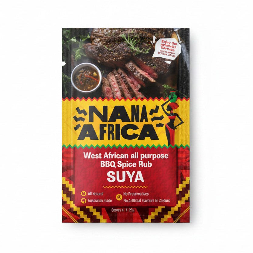 Nana Africa Suya BBQ Spice Rub packaging on a white background