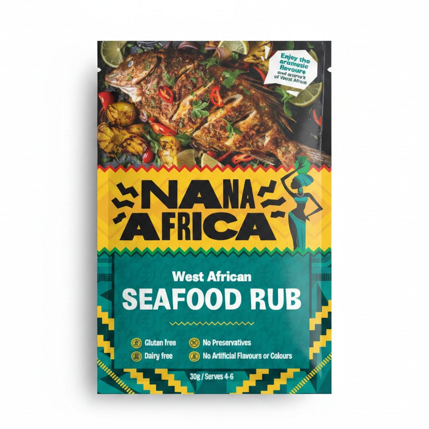 Nana Africa West African Seafood Rub packaging on a white background