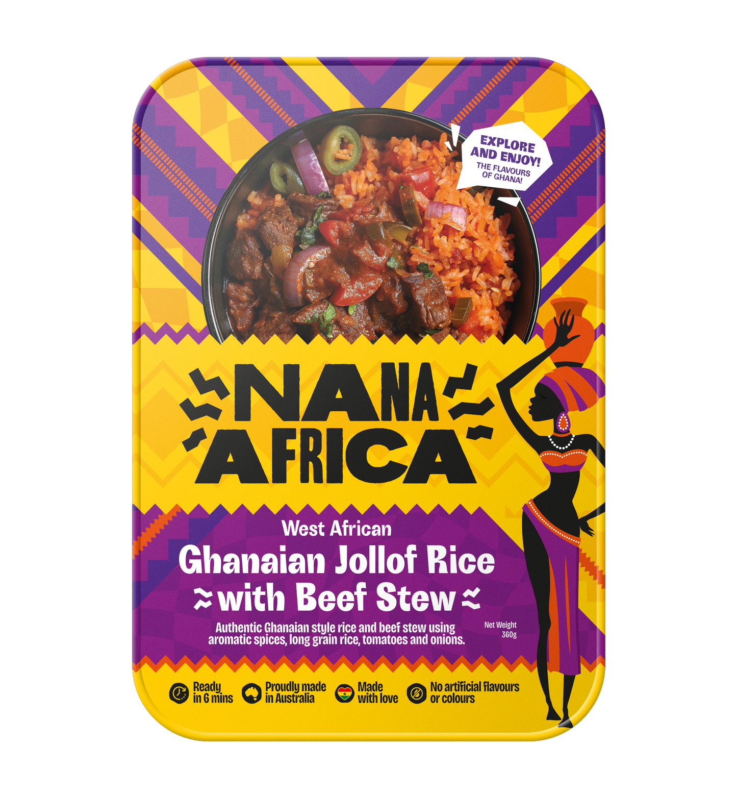 West African Ghanaian Jollof Rice With Beef Stew (360g)